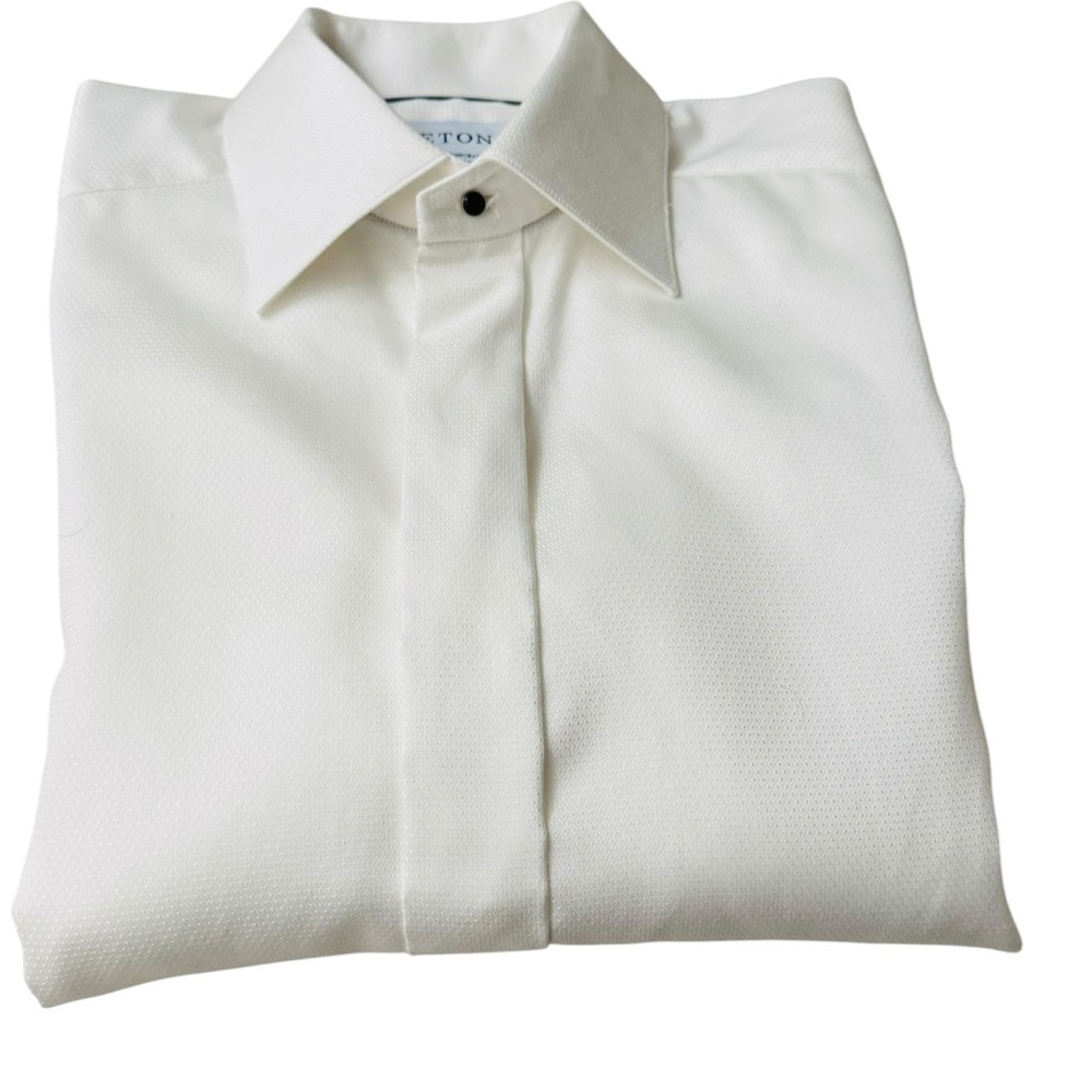 Eton Contemporary White French Cuff Dress Shirt 15 38 Textured Cotton Formal